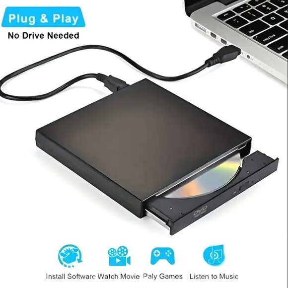 USB External CD/DVD Drive USB 3.0 Black Plug & Play Write Burn Laptop PC Mac New - Picture 5 of 5